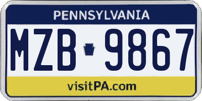 PA license plate MZB9867