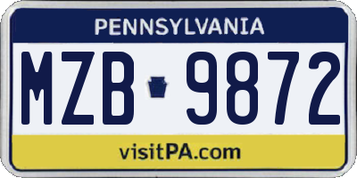 PA license plate MZB9872