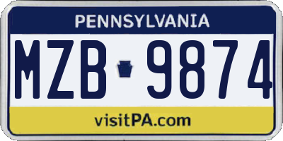 PA license plate MZB9874
