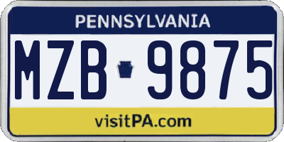 PA license plate MZB9875