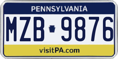 PA license plate MZB9876