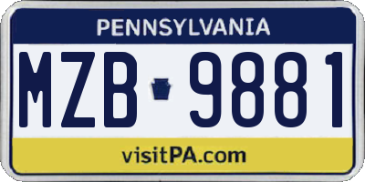 PA license plate MZB9881