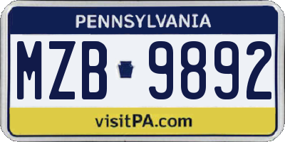 PA license plate MZB9892
