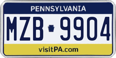 PA license plate MZB9904