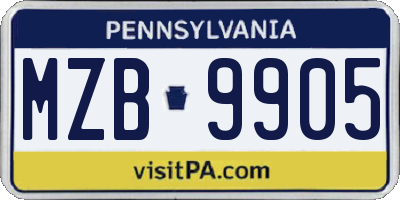 PA license plate MZB9905