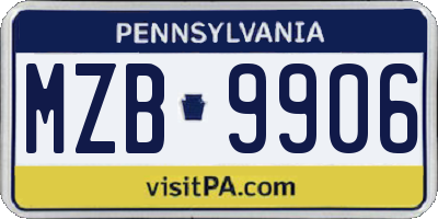 PA license plate MZB9906