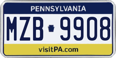 PA license plate MZB9908