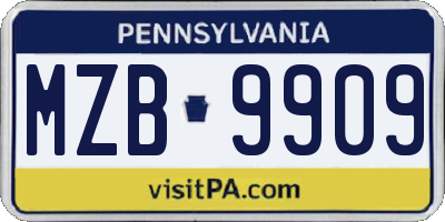 PA license plate MZB9909
