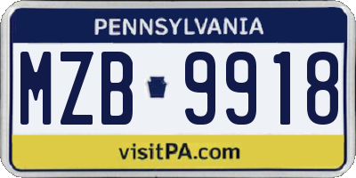PA license plate MZB9918