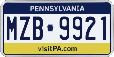 PA license plate MZB9921