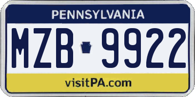 PA license plate MZB9922