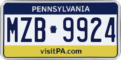 PA license plate MZB9924