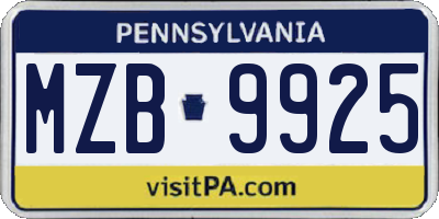 PA license plate MZB9925