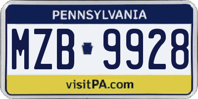 PA license plate MZB9928