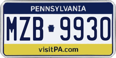 PA license plate MZB9930