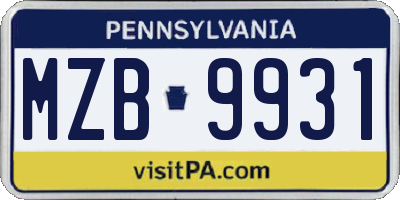 PA license plate MZB9931