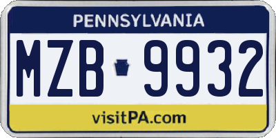 PA license plate MZB9932