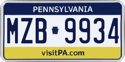 PA license plate MZB9934