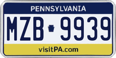 PA license plate MZB9939