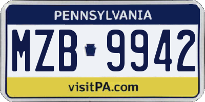 PA license plate MZB9942