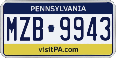 PA license plate MZB9943