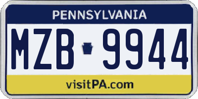 PA license plate MZB9944