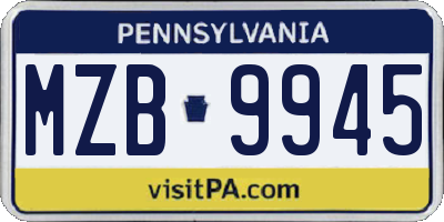 PA license plate MZB9945