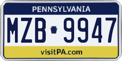 PA license plate MZB9947