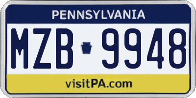 PA license plate MZB9948