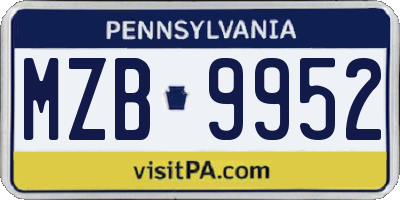 PA license plate MZB9952