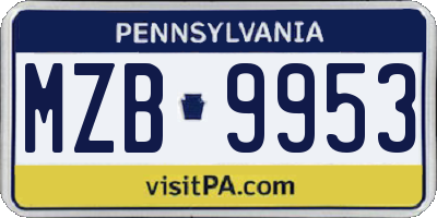 PA license plate MZB9953
