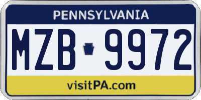PA license plate MZB9972