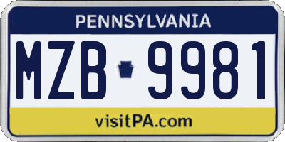 PA license plate MZB9981