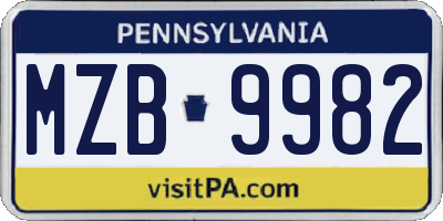 PA license plate MZB9982