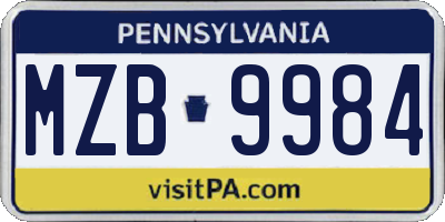 PA license plate MZB9984