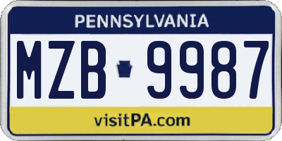 PA license plate MZB9987