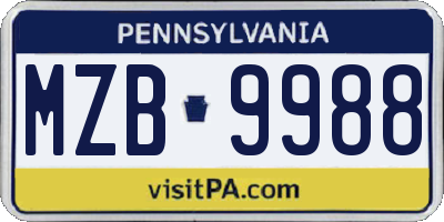 PA license plate MZB9988