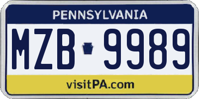 PA license plate MZB9989