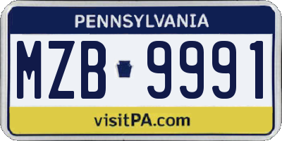 PA license plate MZB9991