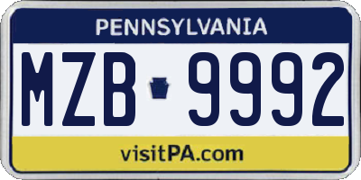 PA license plate MZB9992