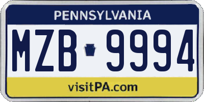 PA license plate MZB9994