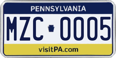 PA license plate MZC0005