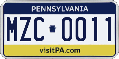PA license plate MZC0011