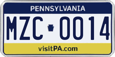 PA license plate MZC0014