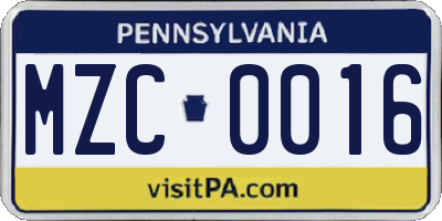PA license plate MZC0016