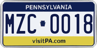 PA license plate MZC0018
