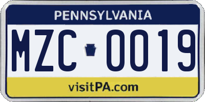 PA license plate MZC0019