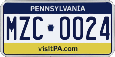 PA license plate MZC0024