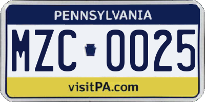 PA license plate MZC0025