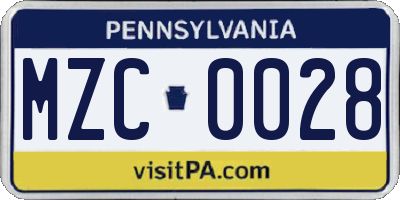 PA license plate MZC0028